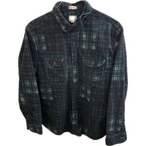 J Crew Corduroy Button Up Shirt Mens Large Blue Green Plaid Classic Pockets